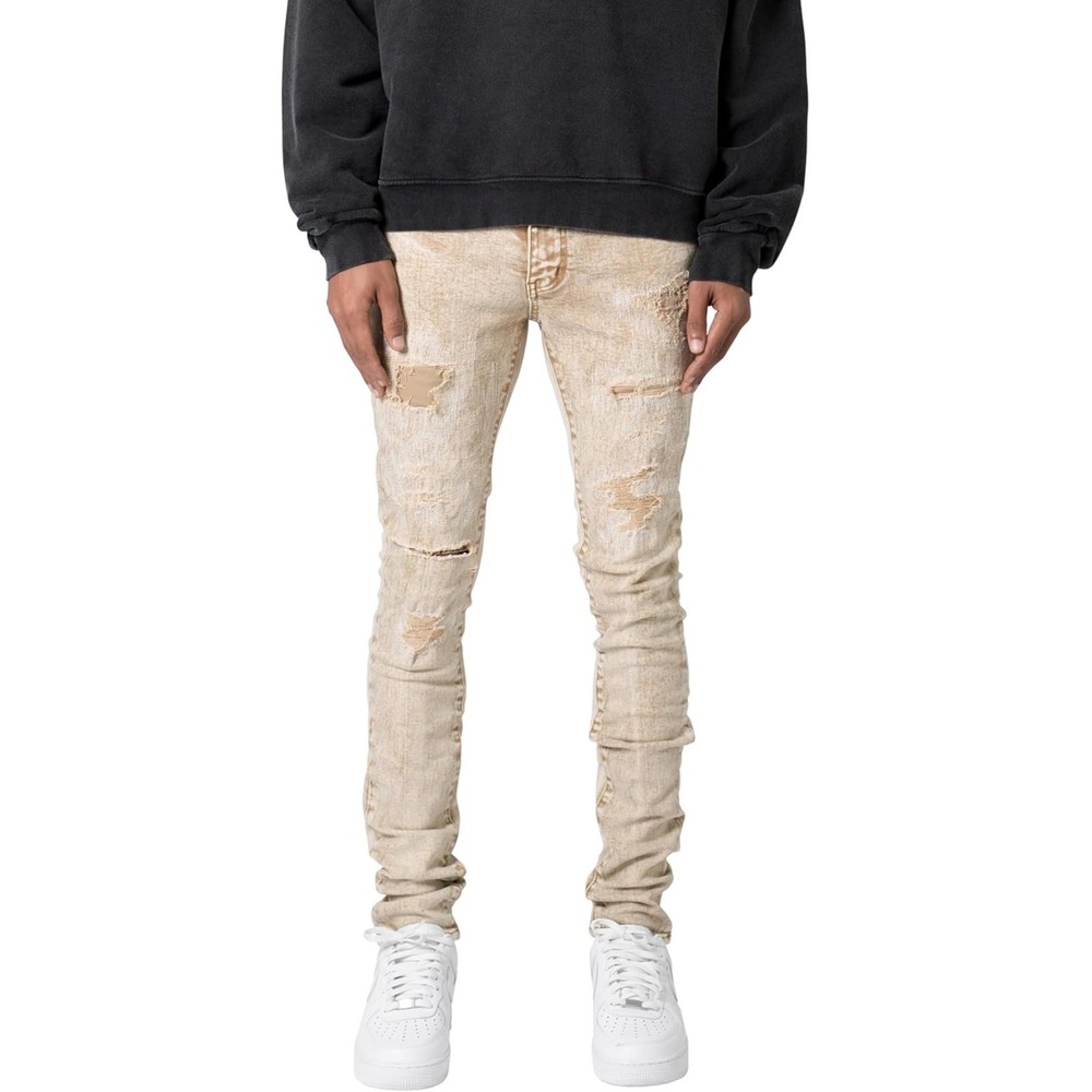 MNML X369 Stretch Skinny Denim Tinted Khaki Distressed Men‎ Jeans 33 Inseam